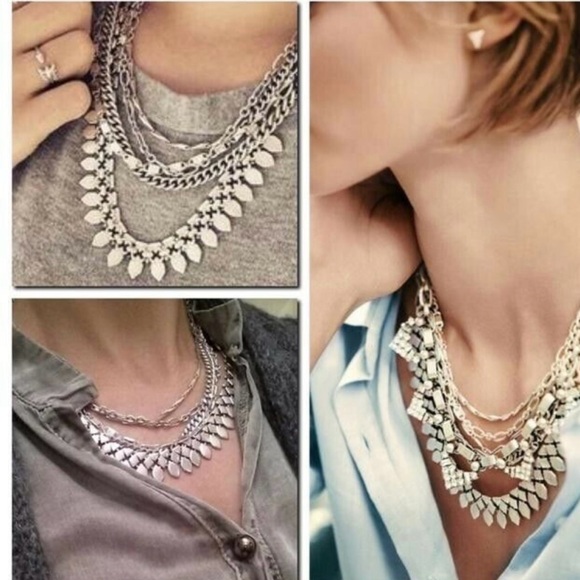 STELLA & DOT 5-STRAND SILVER TONE NECKLACE - Picture 2 of 7